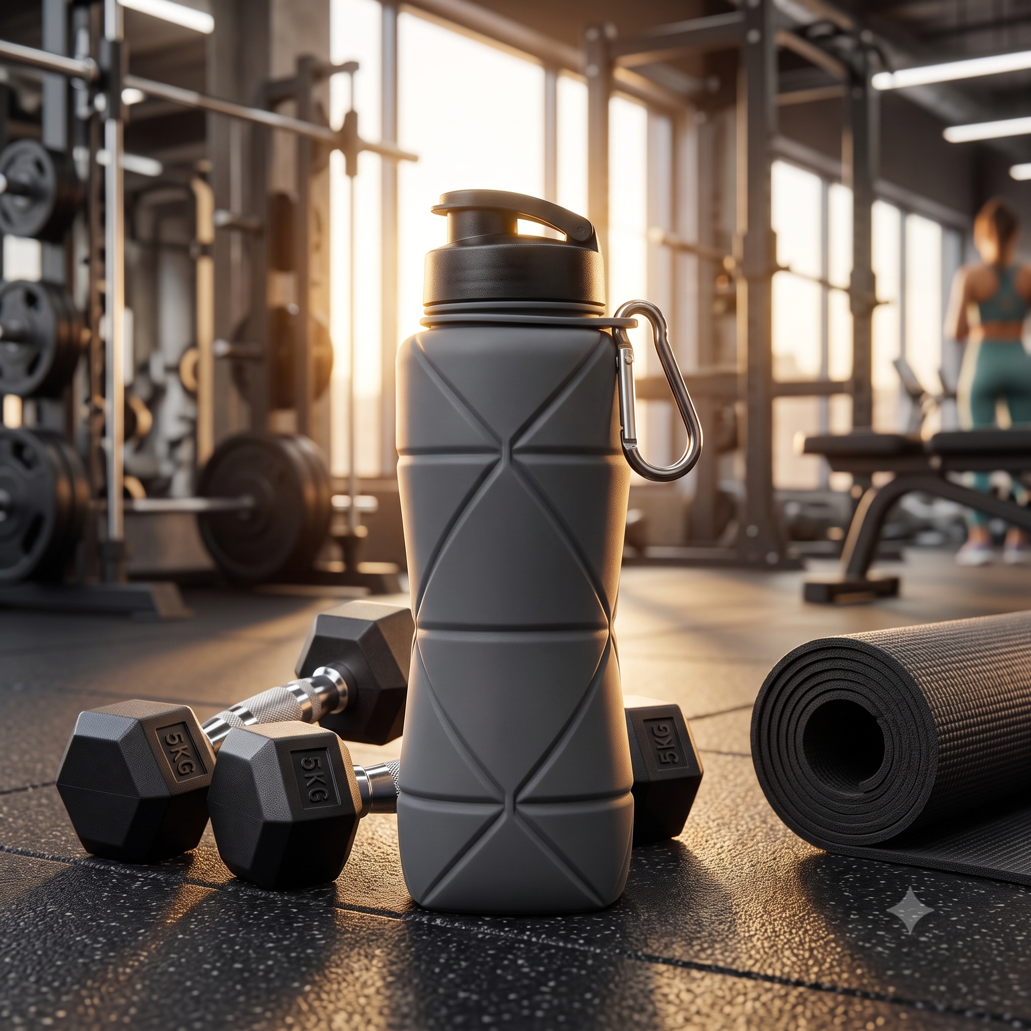 Foldable Silicone Water Bottle (500ml) – Portable Travel & Gym Soft Flask with Carabiner