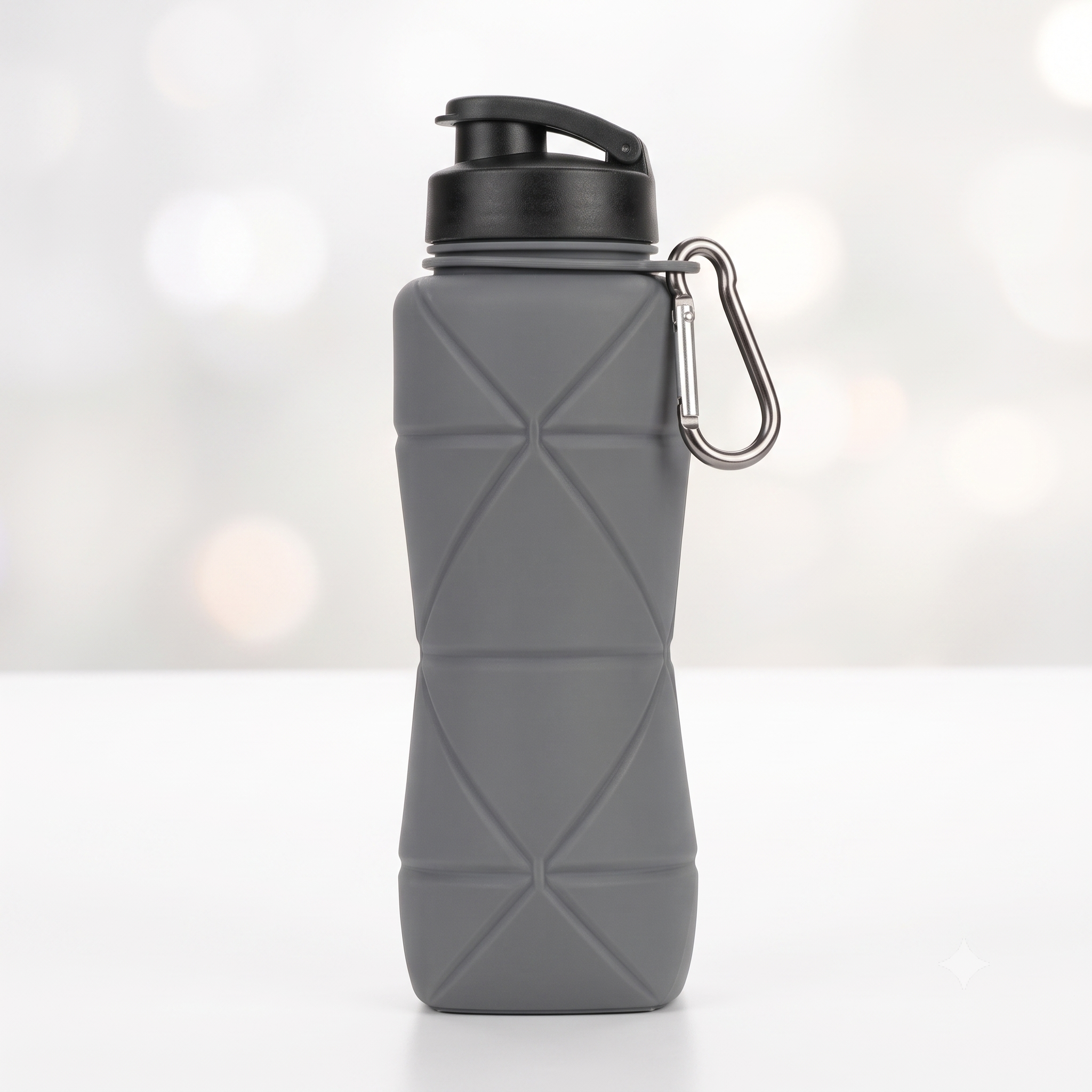 Foldable Silicone Water Bottle (500ml) – Portable Travel & Gym Soft Flask with Carabiner
