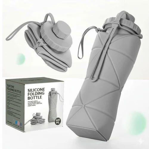 Foldable Silicone Water Bottle (500ml) – Portable Travel & Gym Soft Flask with Carabiner