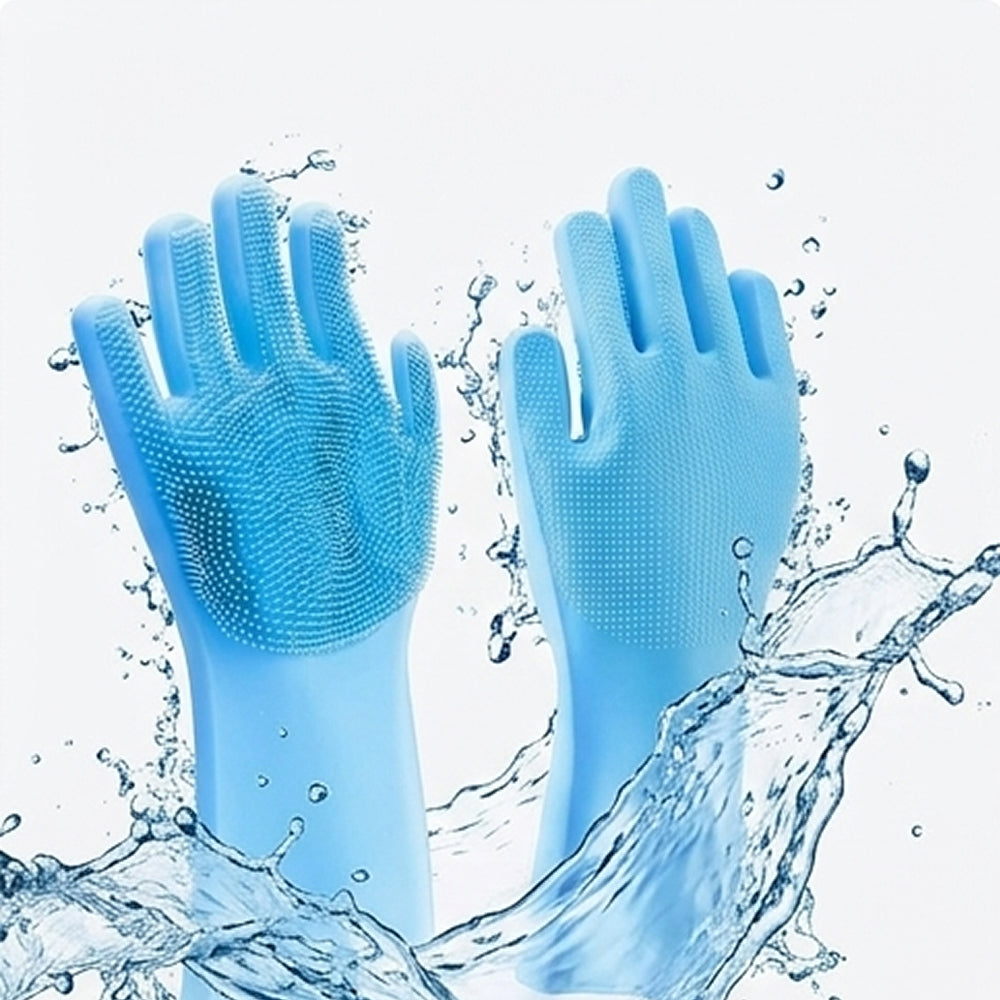Reusable Silicone Dishwashing Gloves with Scrubbing Bristles – Heat Resistant & Waterproof