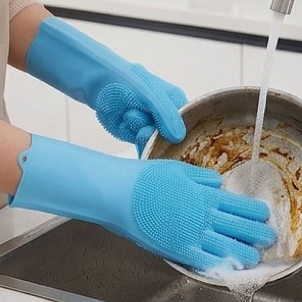Reusable Silicone Dishwashing Gloves with Scrubbing Bristles – Heat Resistant & Waterproof