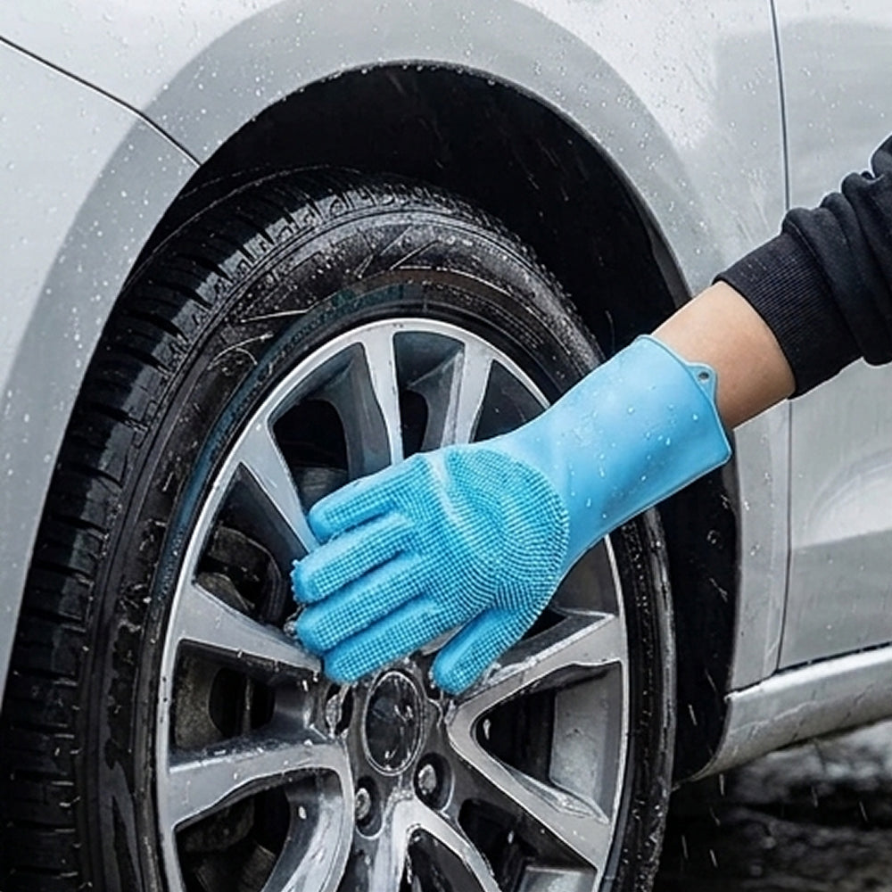 Reusable Silicone Dishwashing Gloves with Scrubbing Bristles – Heat Resistant & Waterproof
