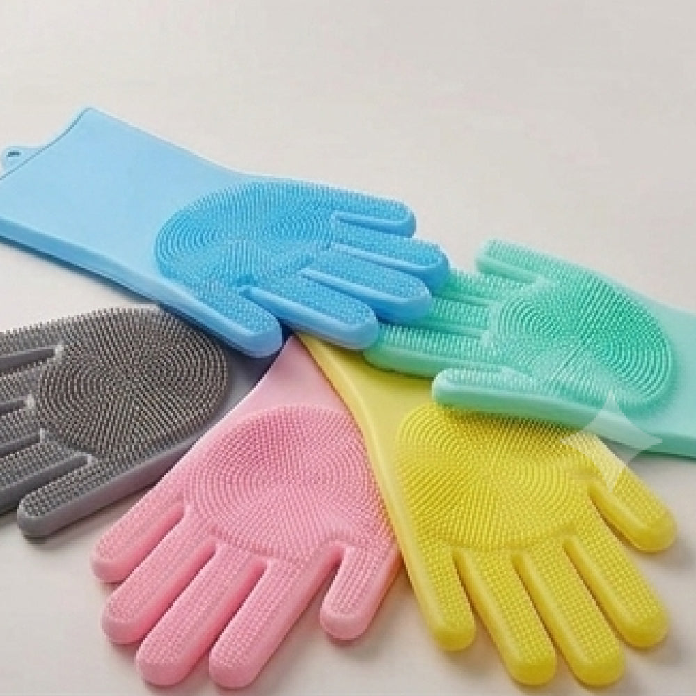 Reusable Silicone Dishwashing Gloves with Scrubbing Bristles – Heat Resistant & Waterproof